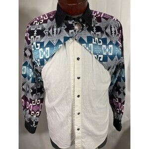 Vintage Rough Rider Shirt Womens Large White Aztec Southwest USA Made